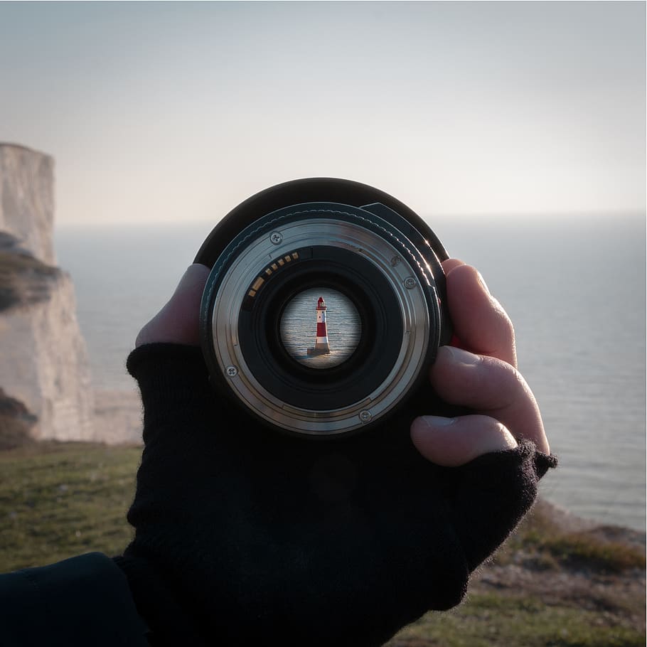 lighthouse, edit, lens, zoom, framed, hand, camera, abstract HD wallpaper