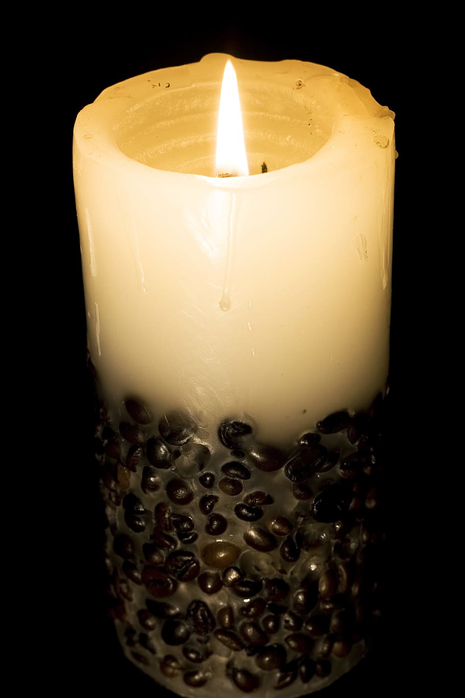 candle, wax, flame, fire, light, burning, indoors, black background HD wallpaper