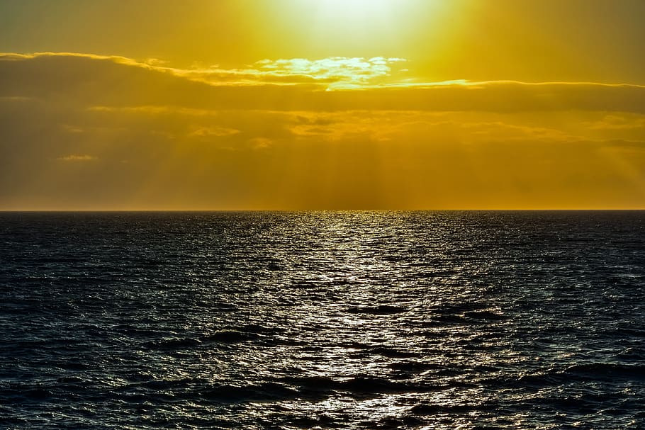 sunset, sea, horizon, evening, nature, landscape, sky, clouds HD wallpaper