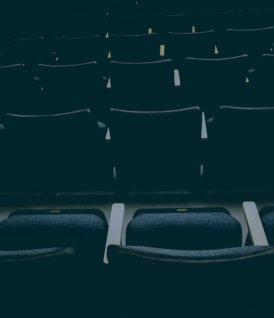 unfolded empty theater chairs, seat, absence, in a row, indoors HD wallpaper