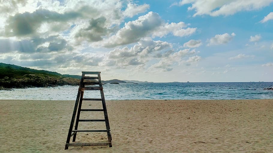 españa, burela, water, sea, beach, sky, cloud - sky, scenics - nature HD wallpaper