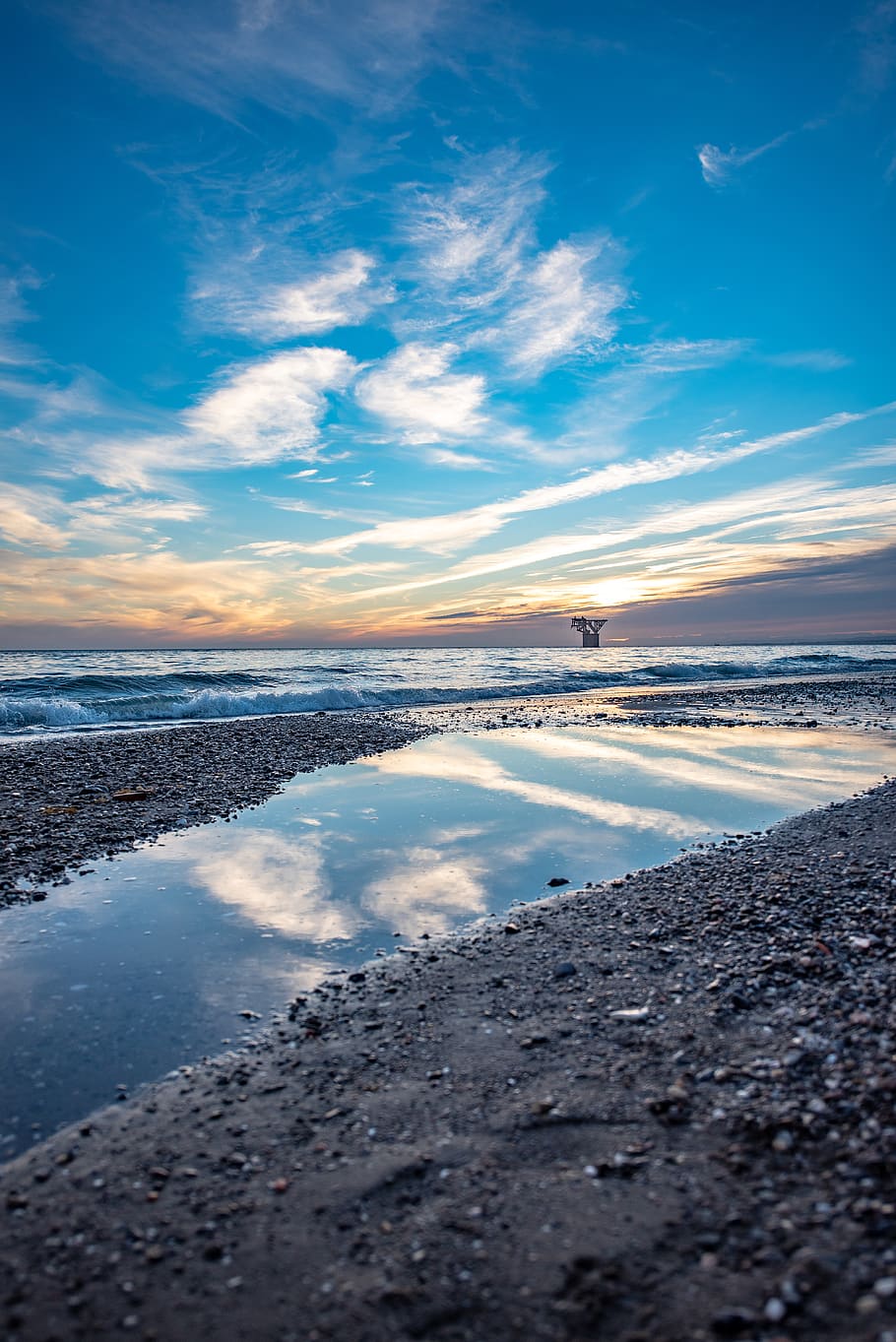 highlights, sunset, clouds, water, beach, horizon, landscape HD wallpaper