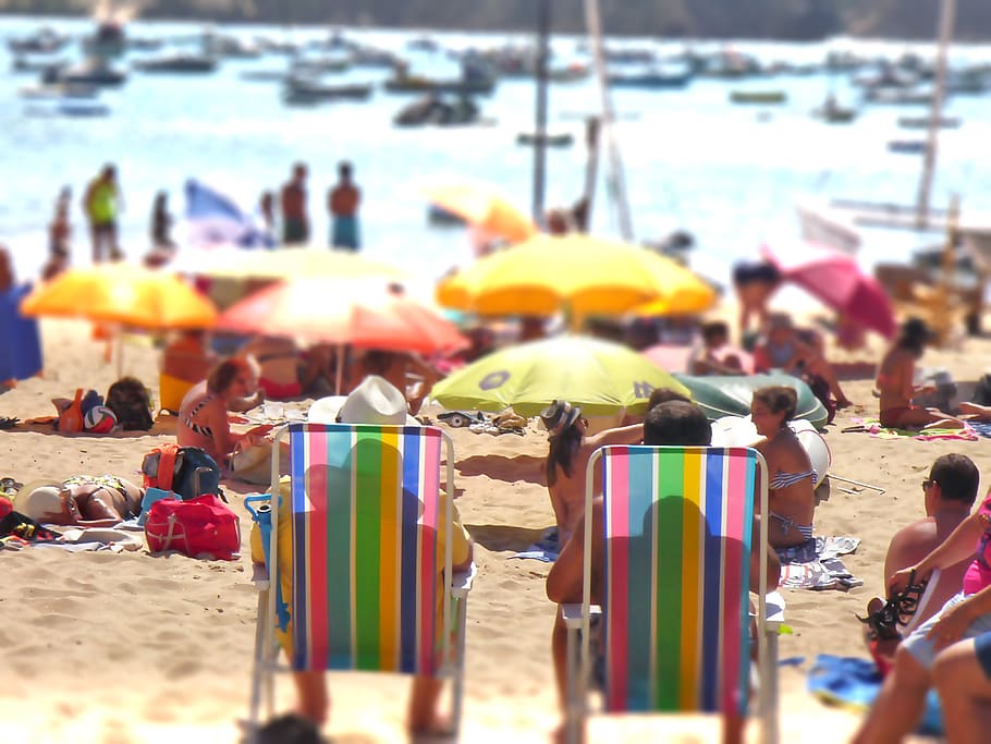 portugal, sun, beach, sol, praia, group of people, multi colored HD wallpaper
