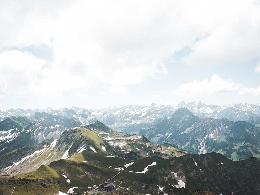 View of Mountain Range, clouds, cold, fog, hike, ice, landscape HD wallpaper