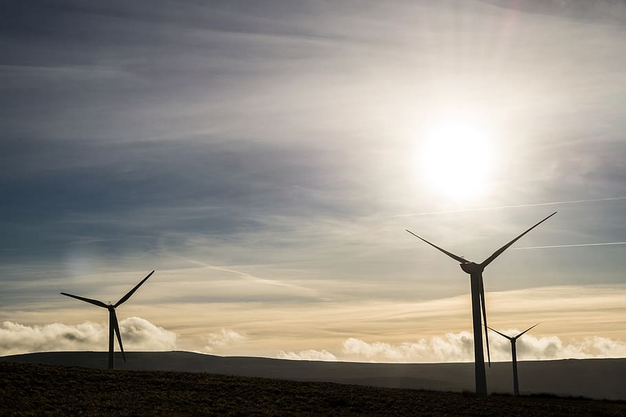 Silhouette of Windmills on Field, alternative, clean-energy, ecology HD wallpaper