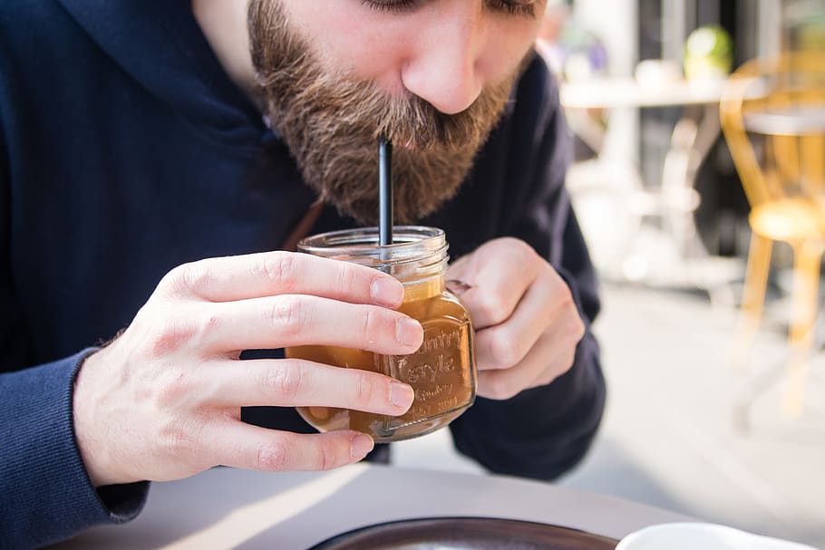 germany, berlin, summer, iced coffee, beard, refreshment, drink HD wallpaper