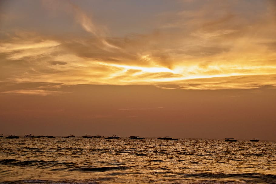 india, goa, sunset, ocean, horizon, asia, sea, sky, cloud - sky HD wallpaper