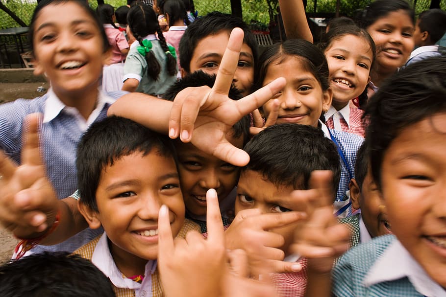 Group of People Taking Photo, children, close-up, crowd, daylight HD wallpaper