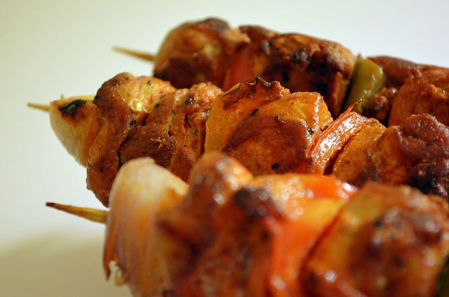 Barbecued chicken brochette, food, meat, food and drink, chicken meat HD wallpaper