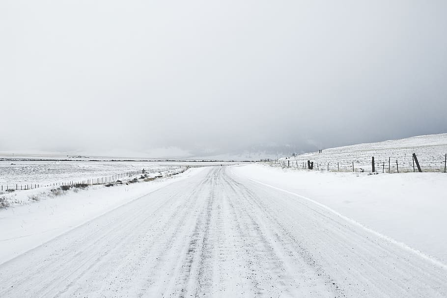 land covered with snow, cold temperature, winter, road, the way forward HD wallpaper