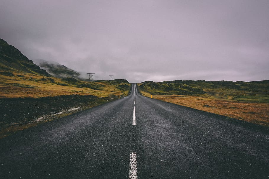 empty road, transportation, sign, road marking, symbol, landscape HD wallpaper