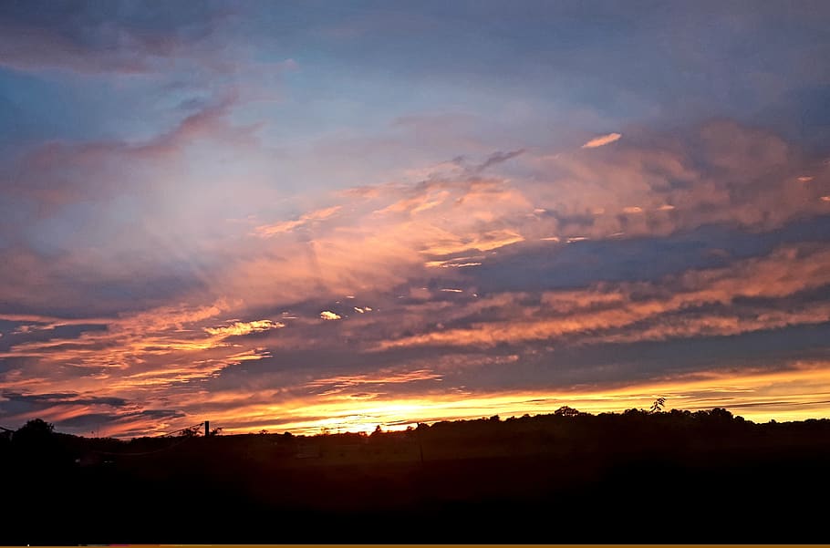 sunset, fall, sky, twilight, horizon, evening, field, ephemeral HD wallpaper