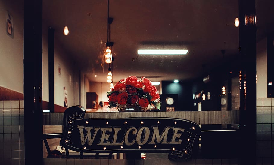 welcome, sign, vintage, rustic, wood, business, coffee shop, HD wallpaper