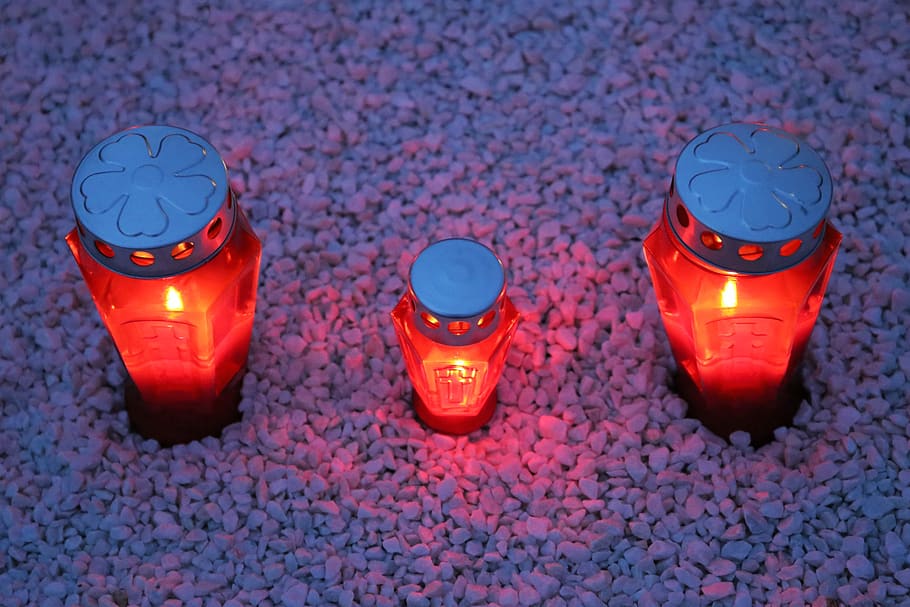 three red candles, lantern, illumination, light, evening, burning HD wallpaper