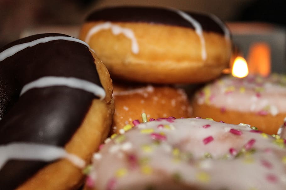 assorted doughnuts, food and drink, selective focus, close-up HD wallpaper