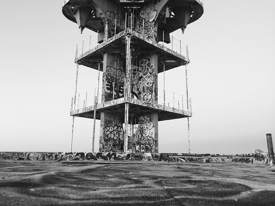 black and white, tower, landmark, monochrome, observation tower HD wallpaper