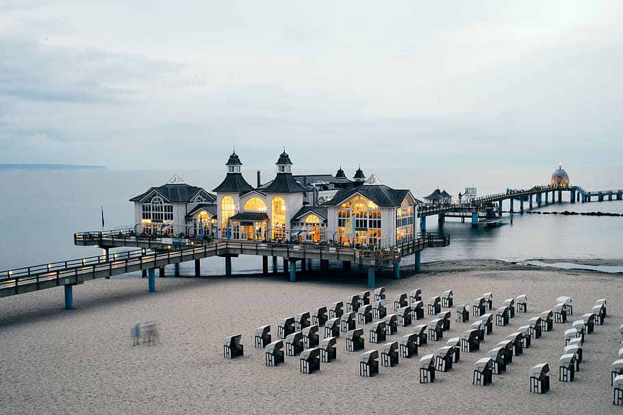Pier Sellin, architecture, baltic, beach, building, coast, day HD wallpaper