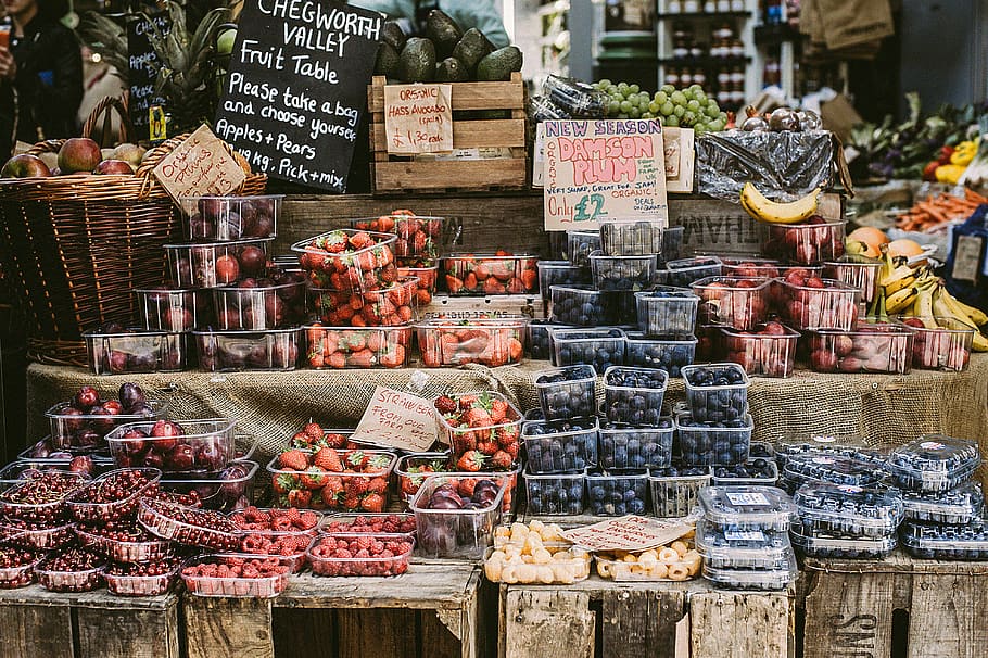 Stack of Fruits on Container, commerce, daylight, delicious, fresh HD wallpaper
