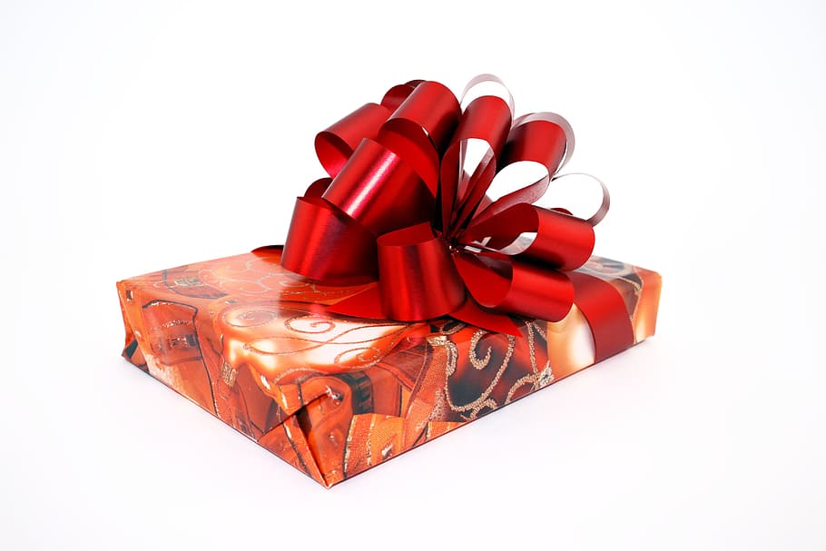 present, wrapping, isolated, decoration, bowing, red, anniversary HD wallpaper