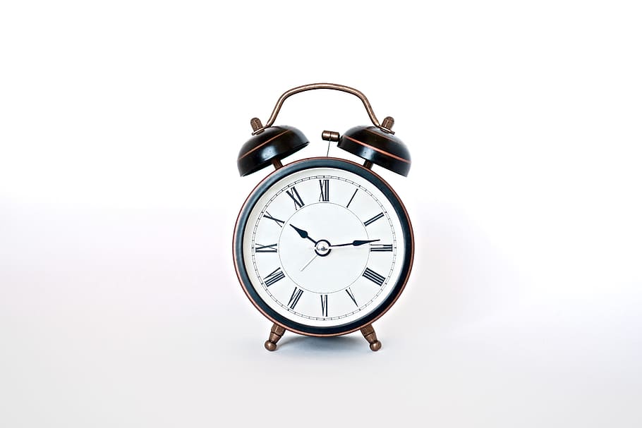 round black and white analog alarm clock, hour, circle, time, HD wallpaper