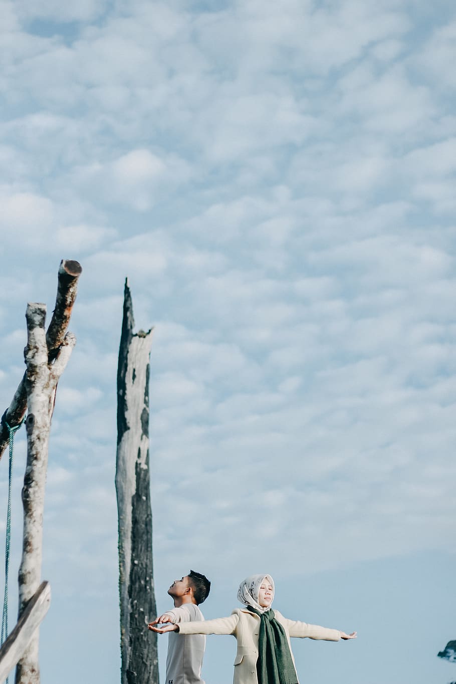 couple beside tree, cloud - sky, lifestyles, real people, nature HD wallpaper