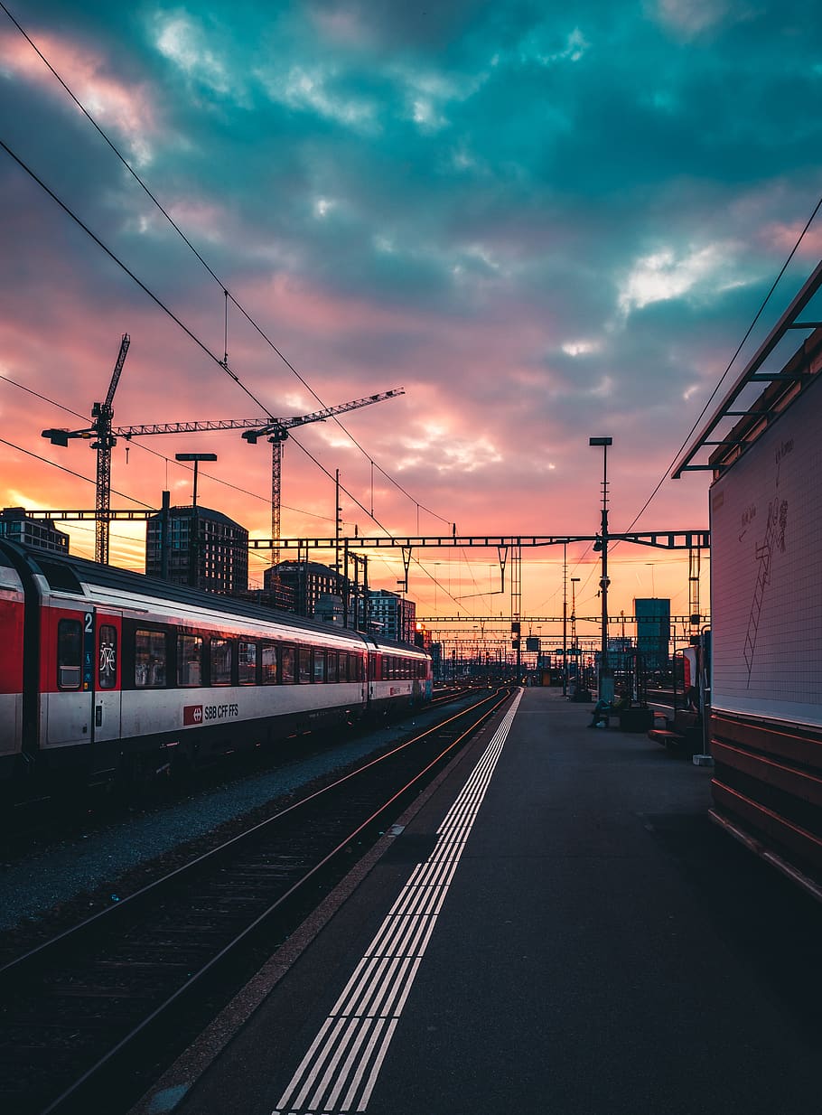 switzerland, zürich, moody, train, station, sky, sunset, city, HD wallpaper