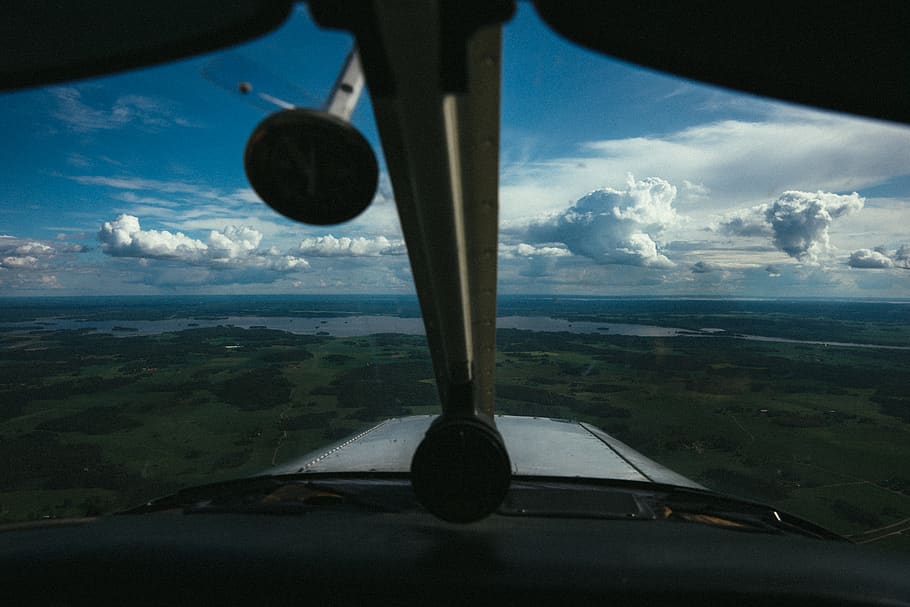 cockpit, pilot, airplane, sky, clouds, sweden, countryside HD wallpaper