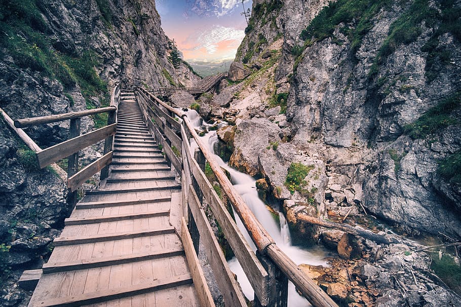 Landscape Photography of Mountain, bridge, daylight, guidance HD wallpaper