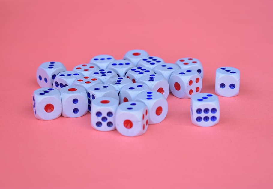 Blue, Red And White Dice, cubes, dices, gambling, game, lucky, HD wallpaper