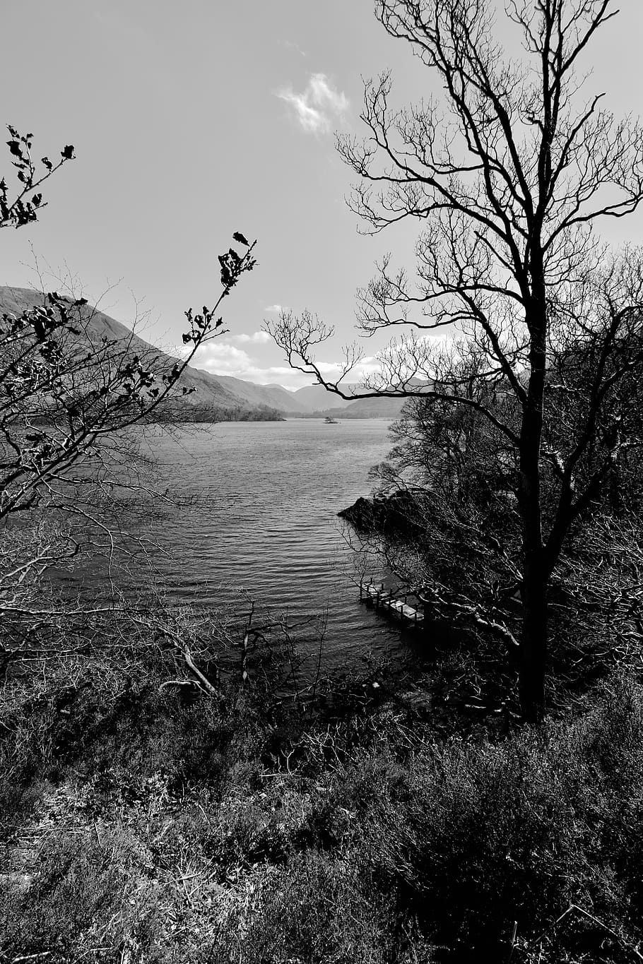 ullswater, lake district, england, sunny day, beautiful, black and white, HD wallpaper