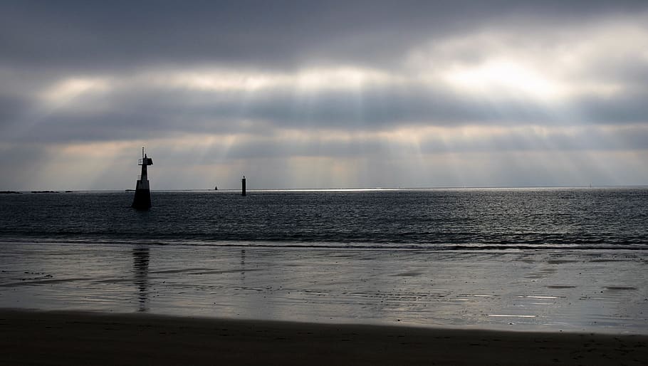 france, brittany, sky, sea, cloud - sky, water, guidance, tower HD wallpaper