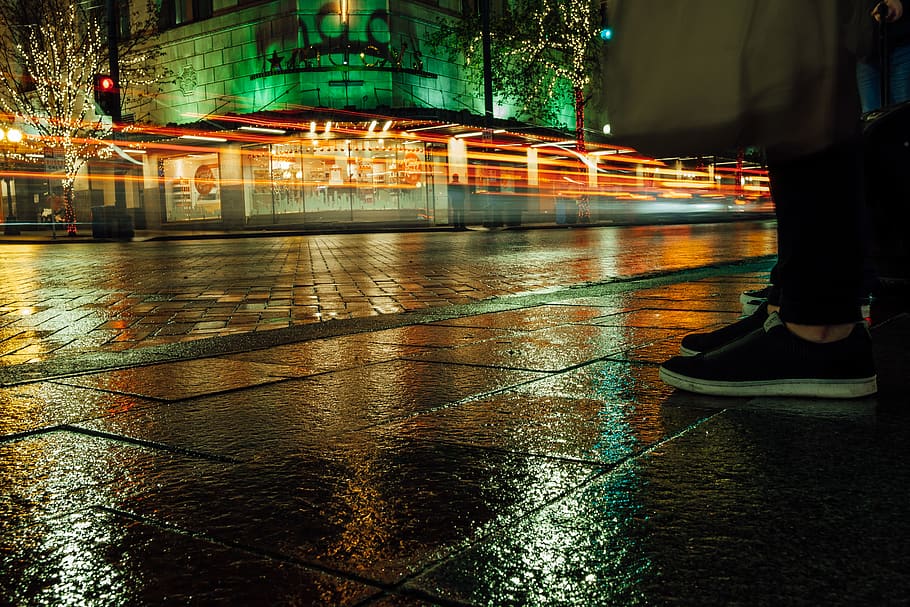 long exposure, light, light trails, waiting, city, seattle HD wallpaper