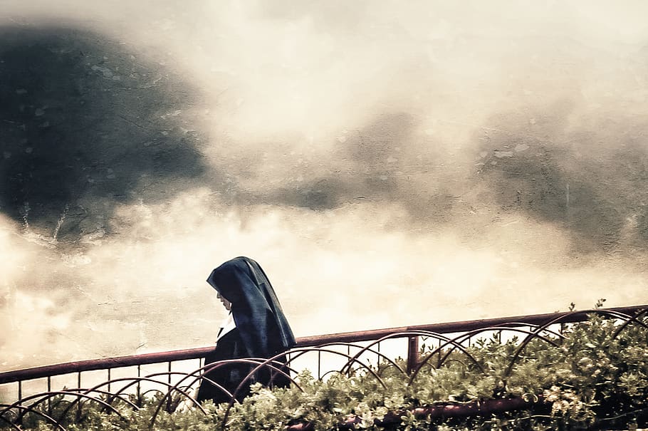 mexico, nun, catholic, walking, rail, cloud - sky, nature, architecture HD wallpaper