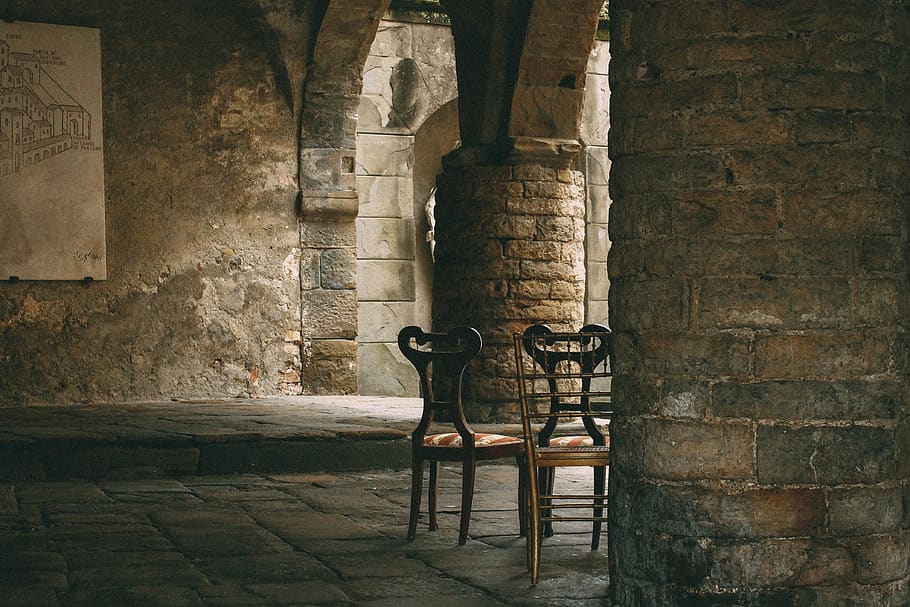three brown wooden chairs, architecture, built structure, the past HD wallpaper
