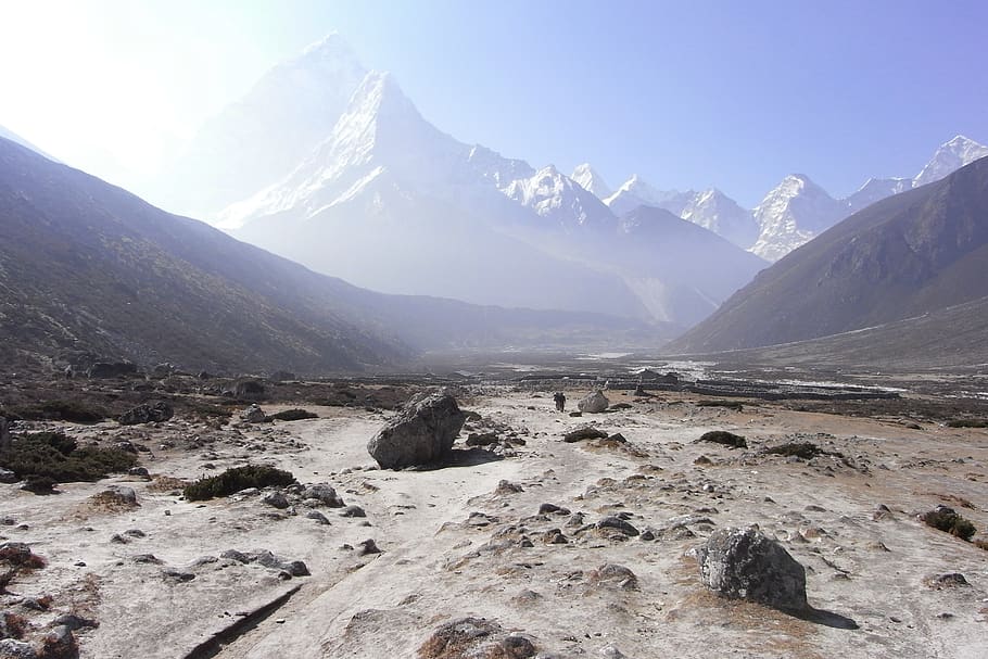 himalayas, mountains, everest, nepal, asia, sky, mountain range HD wallpaper