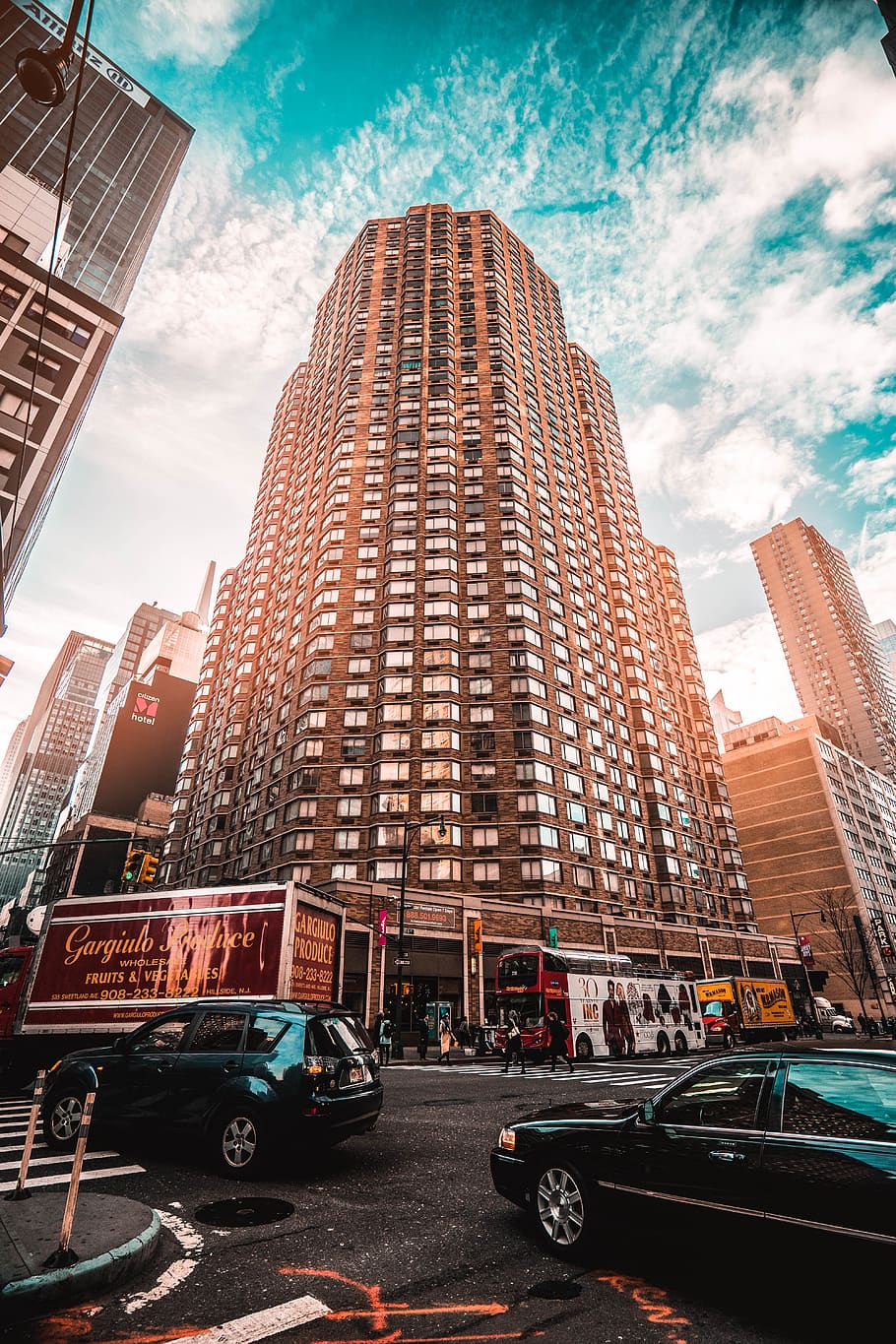 building, vertical, urban, sunset, new york city, nyc, skyscrapper, HD wallpaper