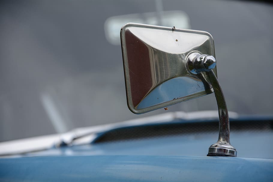 auto, blue, rust, oldtimer, automotive, retro, mirror, pkw HD wallpaper