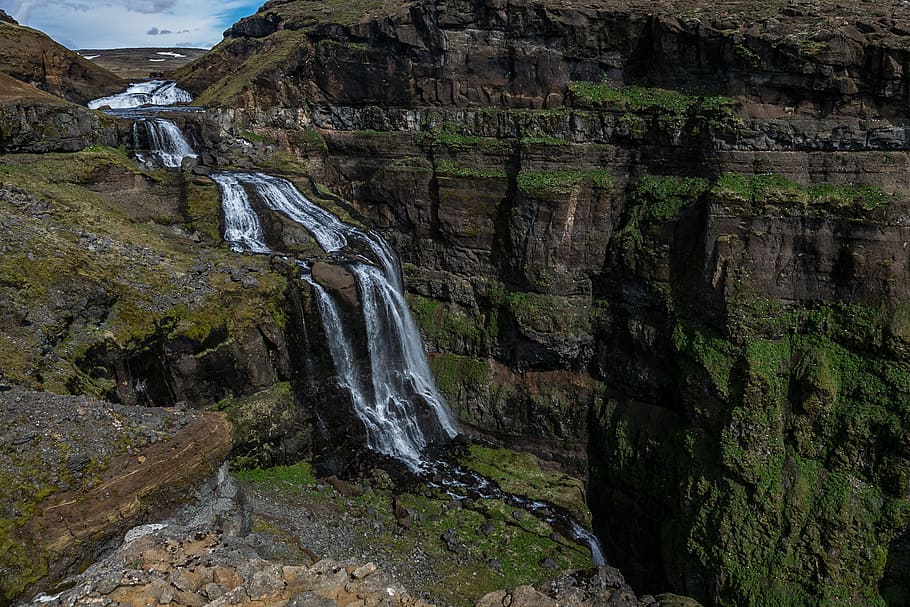 Waterfalls Under Blue Sky, daylight, environment, grass, landscape HD wallpaper