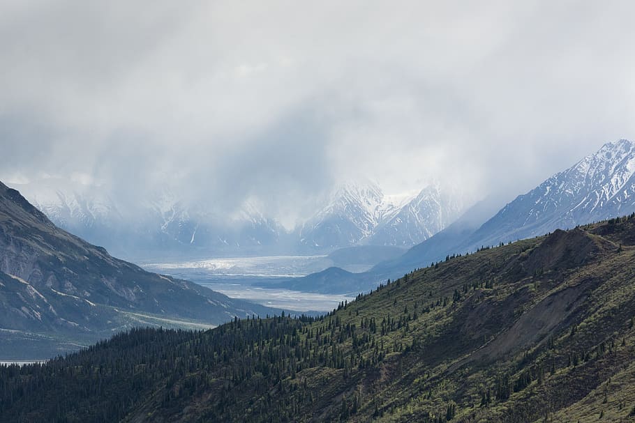 snow-covered mountains under cloudy sky, environment, landscape HD wallpaper