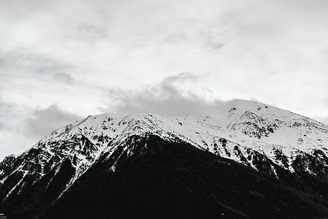 mountain covered with snow, white, black, minimalistic, tree HD wallpaper