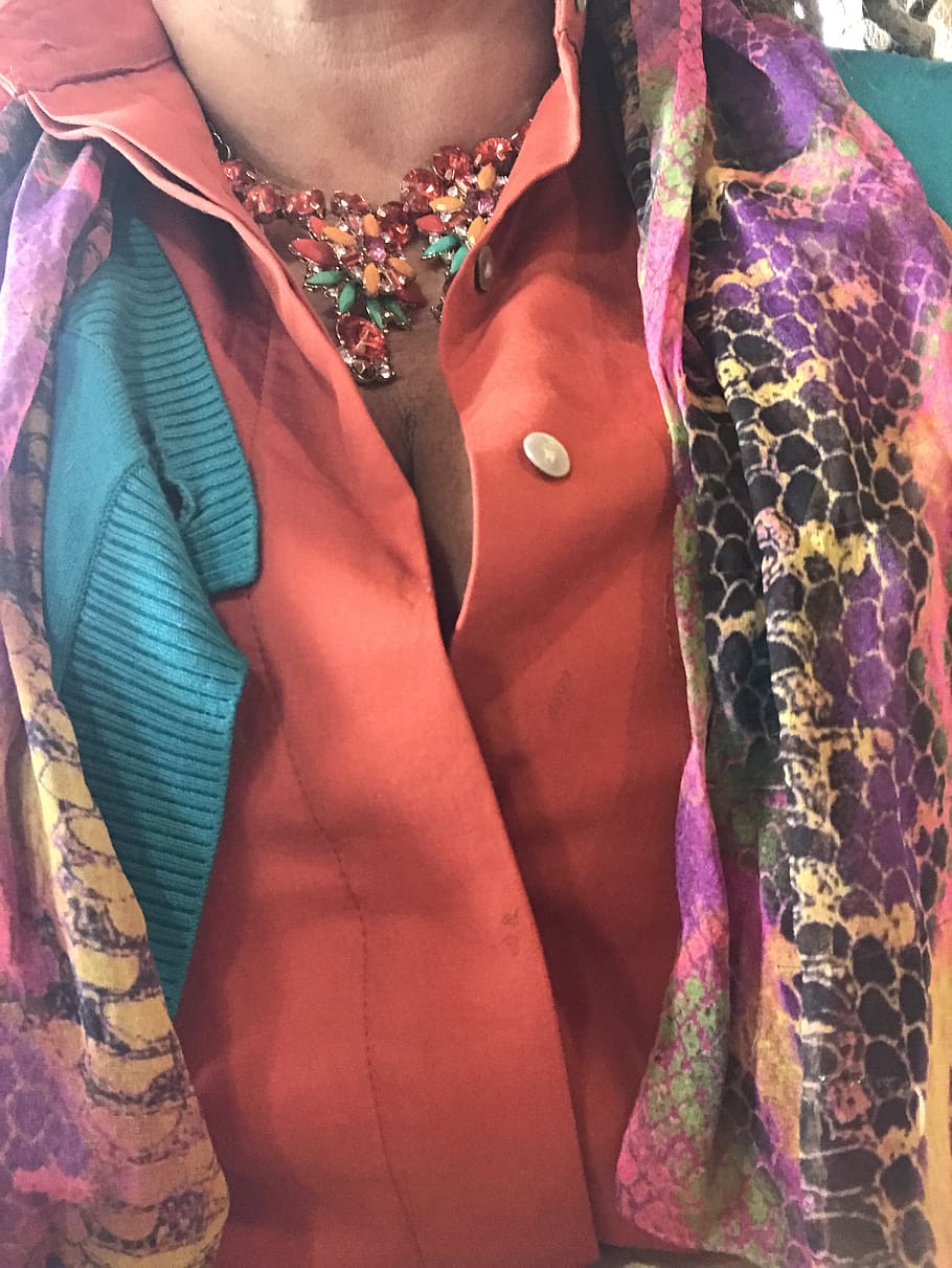 outfit, orange, aqua, patterns, button, rhinestone, colorful HD wallpaper