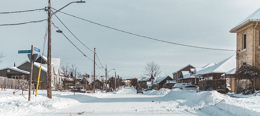 canada, goderich, snow, street, houses, winter, cold temperature HD wallpaper