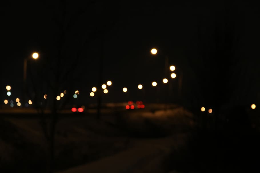 canada, ontario, lights, red, yellow, white, blur, black, dark HD wallpaper