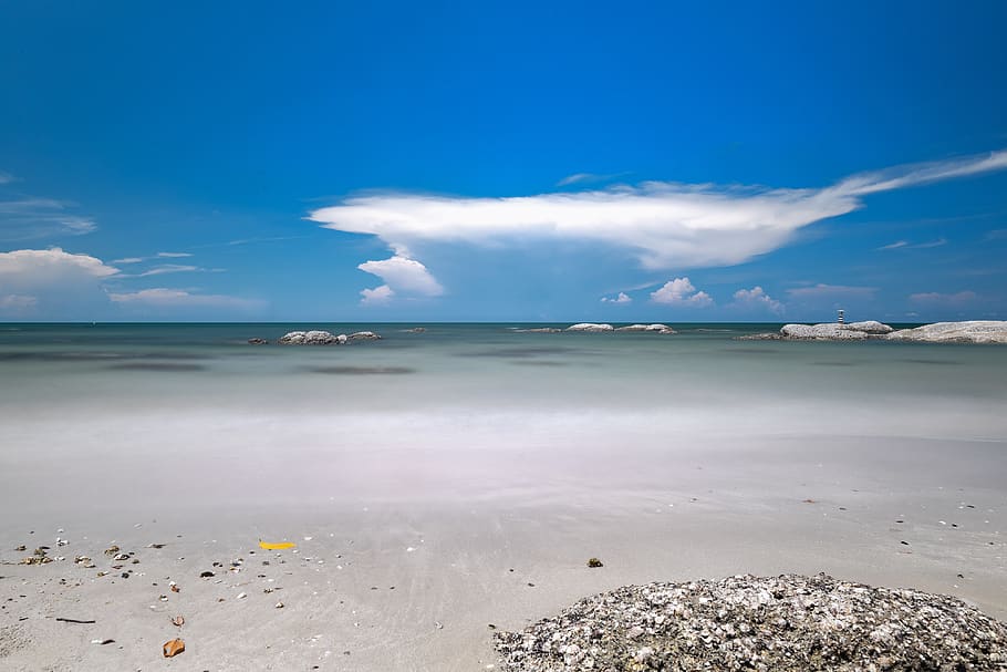 clouds, sea, beach, sand, ocean, travel, thailand, huahin, sky HD wallpaper
