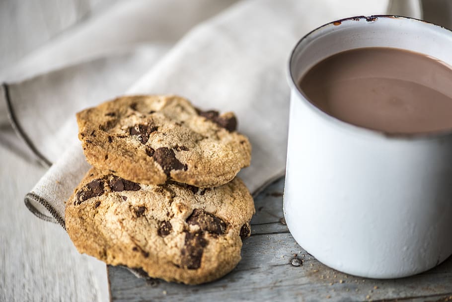 baked, beverage, biscuit, brown, cacao, chip, chocolate, chocolate chip HD wallpaper