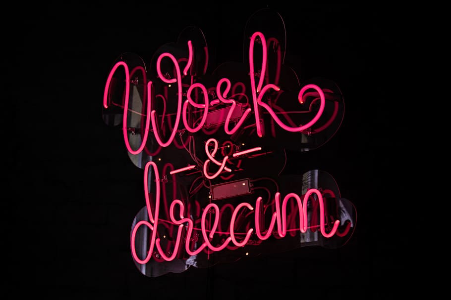 Works and Dream LED signage, light, neonlight, shadow, illuminated, HD wallpaper