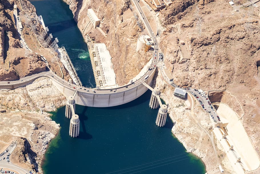 white concrete dam during daytime, high angle view, water, nature HD wallpaper