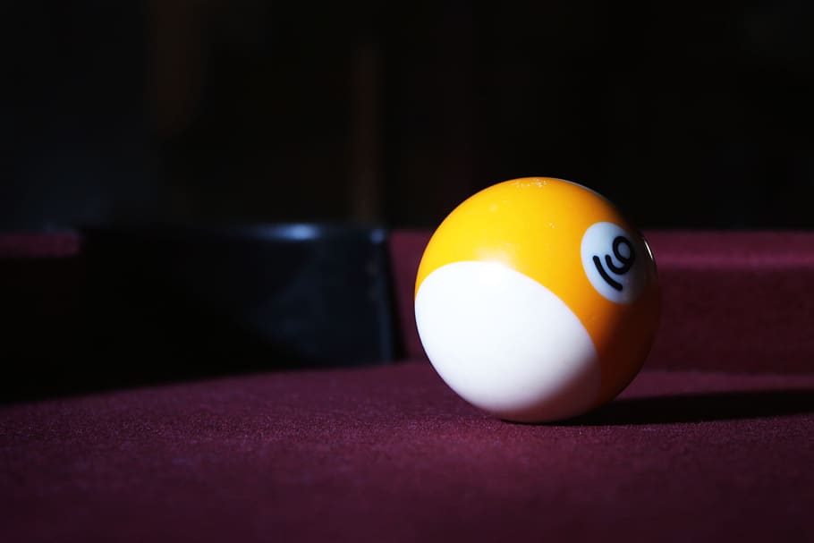 ball, pool, billiard, pool ball, 9 ball, 8 ball, yellow, purple, HD wallpaper