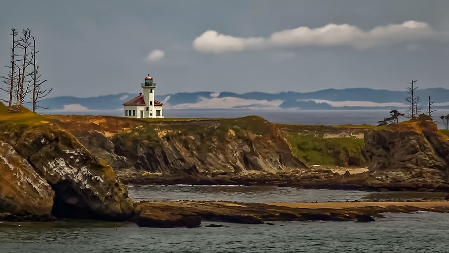 united states, coos bay, cape arago highway, lighthouse, oregon lighthouses, HD wallpaper