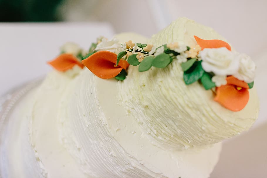 wedding cake, orange, flowers, food and drink, close-up, freshness HD wallpaper